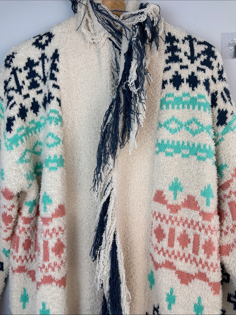 Blue B Cozy Aztec Cardigan Blanket Sweater Oversized Small Long Length Bohemian - Picture 6 of 16